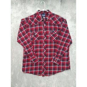 Wrangler Shirt Mens 3XL Red Black Plaid Flannel Pearl Snap Long Sleeve Western